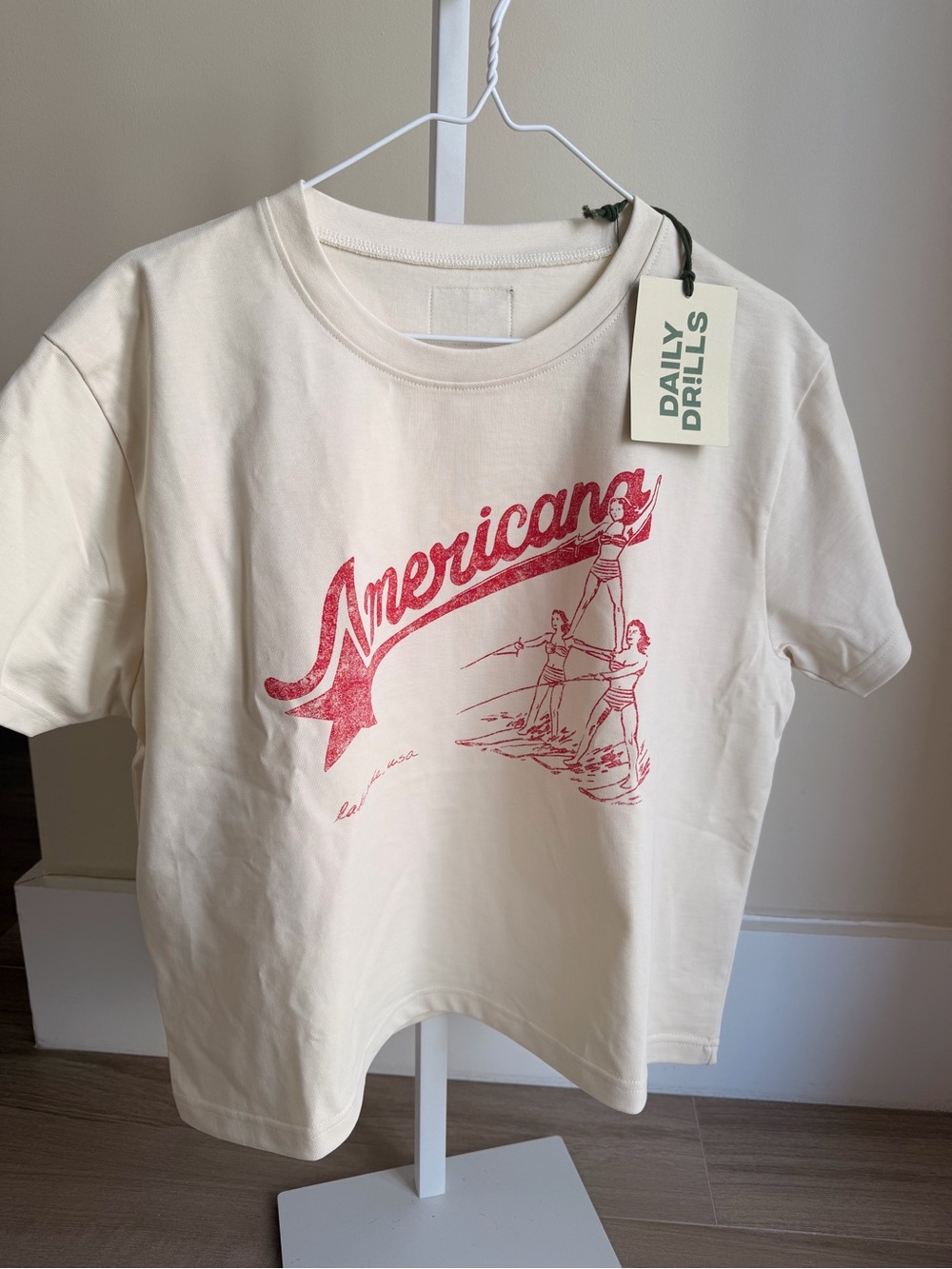 Daily Drills Americana Graphic Tee - Cream with Red Print
